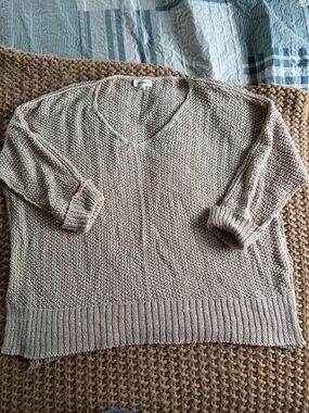 eesome Beige Taupe V-Neck Knit Sweater